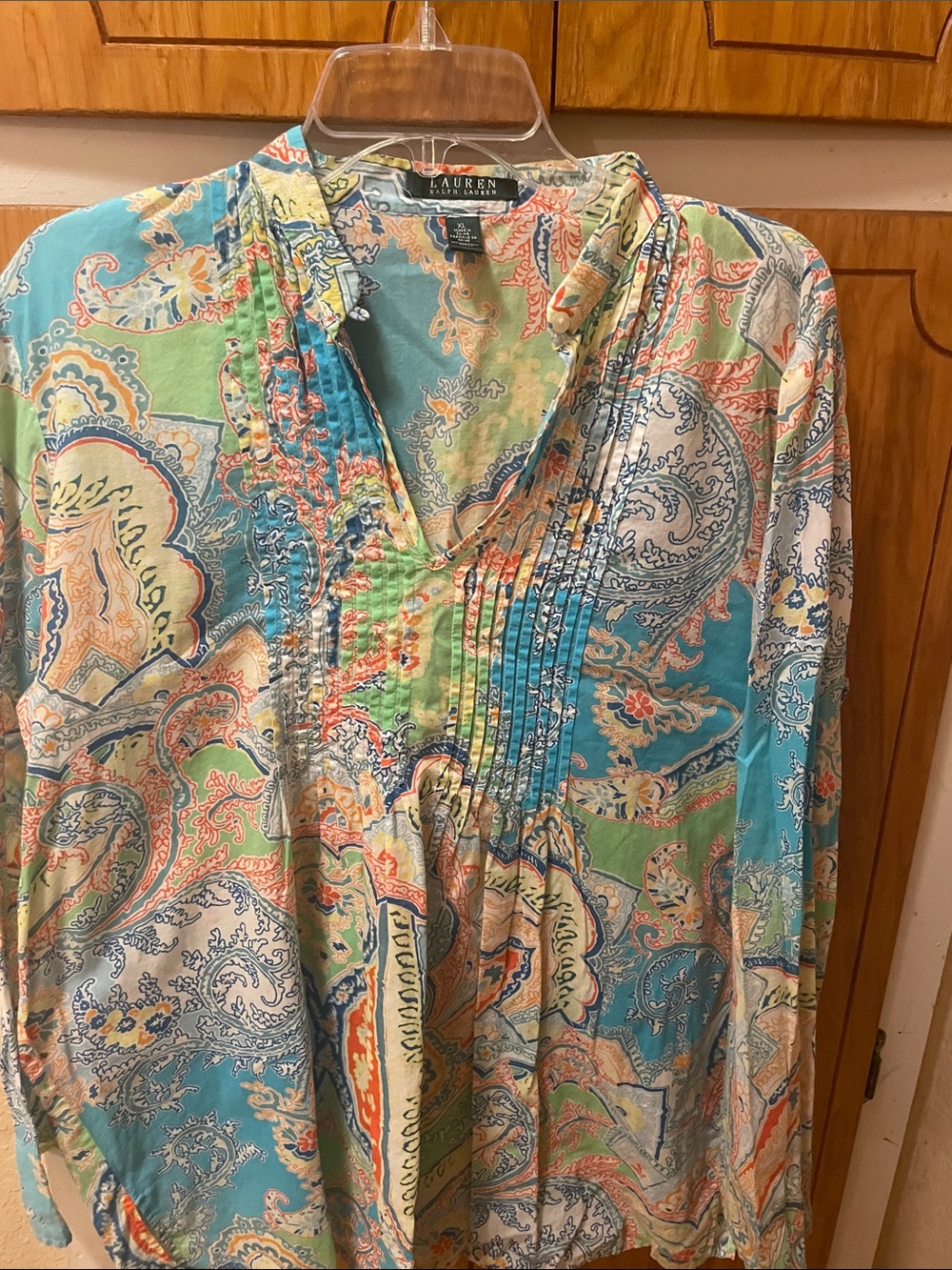 Lauren Ralph Lauren Blue Green Multi-Color Paisley Button-Down Shirt
